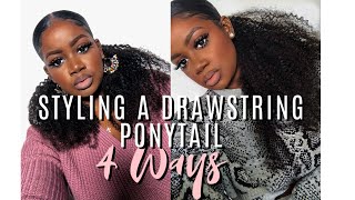 NO GLUE OR SEWING QUICK & EASY DRAWSTRING KINKY CURLY PONYTAIL HOW TO STYLE 4 DIFFERENT WAYS | PSH