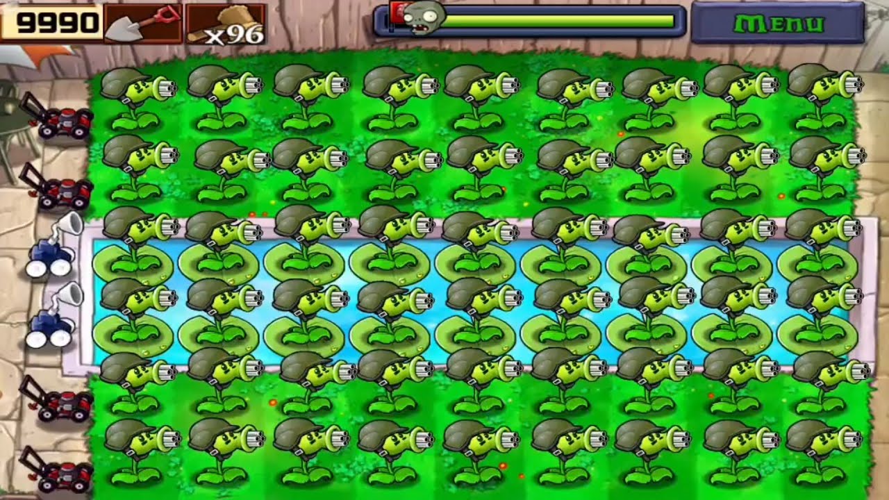 Plants vs Zombies • 99 Gatling Pea vs 99 Zombies • Survival Pool Full ...