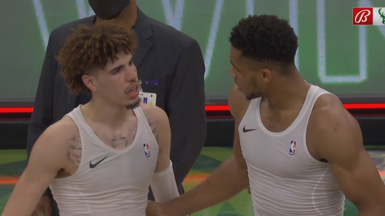 Giannis Antetokounmpo and Lamelo Ball Trade Jerseys