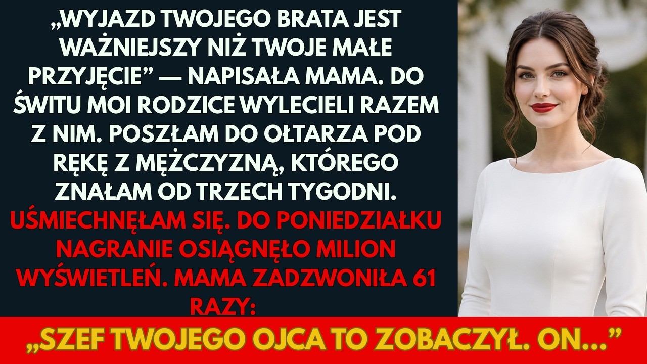 Stałam przed drzwiami własnego ślubu, a ojca nie było. Zamiast niego ramię podał mi niemal obcy mężczyzna. Myślałam, że to najgorszy moment mojego życia. Ale gdy matka zadzwoniła 61 razy...