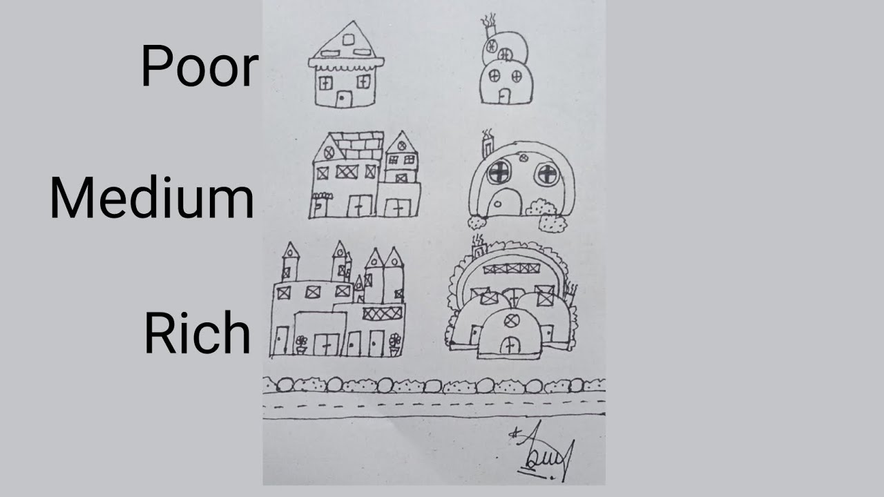 how to draw poor, medium, Rich house's - YouTube