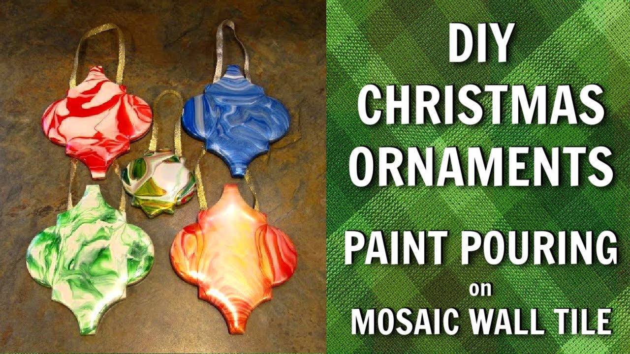 DIY CHRISTMAS ORNAMENTS!  Paint Pouring on Mosaic Tiles! 