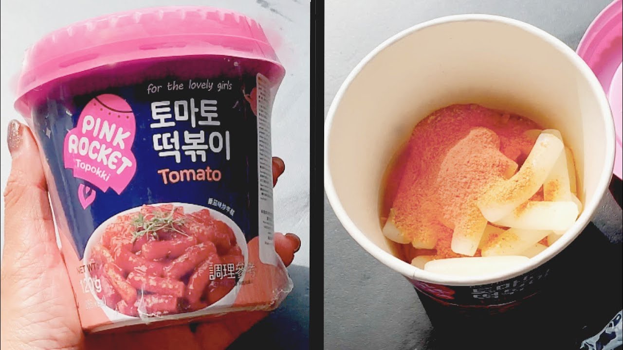 Pink Rice Rocket Pink Rocket Tomato Topokki Rice Cake Cup - YouTube