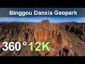 Binggou Danxia Geopark, China. Aerial 360 video in 12K