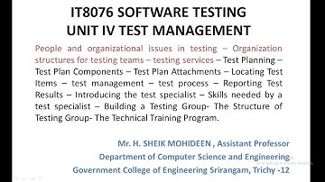 UNIT IV - INTRODUCING THE TEST SPECIALIST, SKILLS NEEDED BY A TEST SPECIALIST