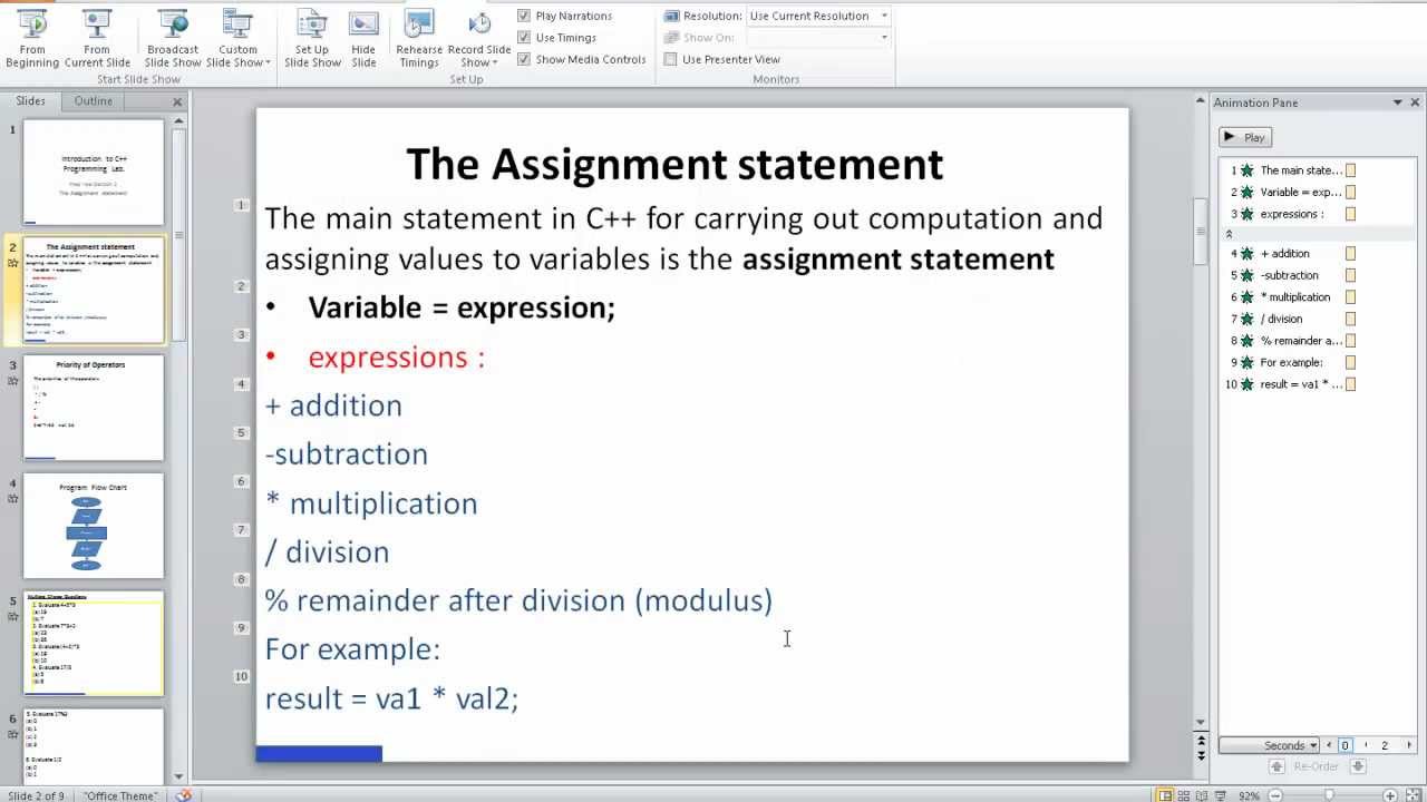 write a c assignment statement