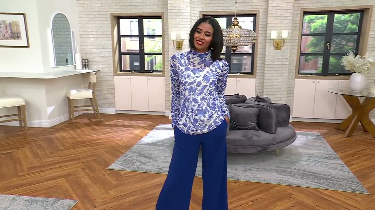 Susan Graver Printed Mesh Ruched Mock-Neck Long-Sleeve Top on QVC