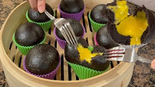 Bánh Bao Kim Sa Đen Mềm Xốp Tan Chảy Thơm Ngon Ăn Là Ghiền - Salted Egg Custard Steamed Buns Bánh Bao Kim Sa Đen Mềm Xốp Tan Chảy Thơm Ngon Ăn Là Ghiền - Salted Egg Custard Steamed Buns