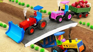 Diy tractor making mini Bulldozer Harvesting Farm | diy mini Concrete Bridge Construction | HP Mini