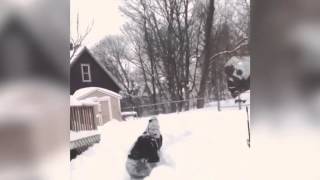 People in Boston jumping out of windows into snow