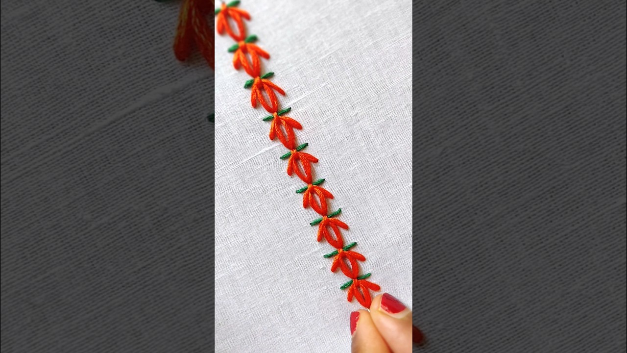 Very easy tulip stitch borderline designs for beginners /hand embroidery #shorts #embroidery