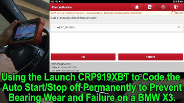 Using the CRP919XBT to Disable the Auto Start Stop on a 2019 BMW X3 to Prevent Rod Bearing Failure.