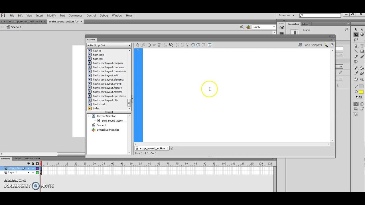 Adobe Flash - Adding Control With Action to a Button - YouTube