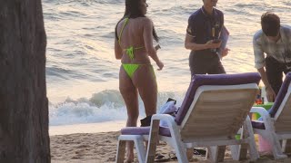 HOT GIRL🔥 beautiful women green 💚 g string thong bikini on the beach🏖️ try on haul swimsuit swimwear