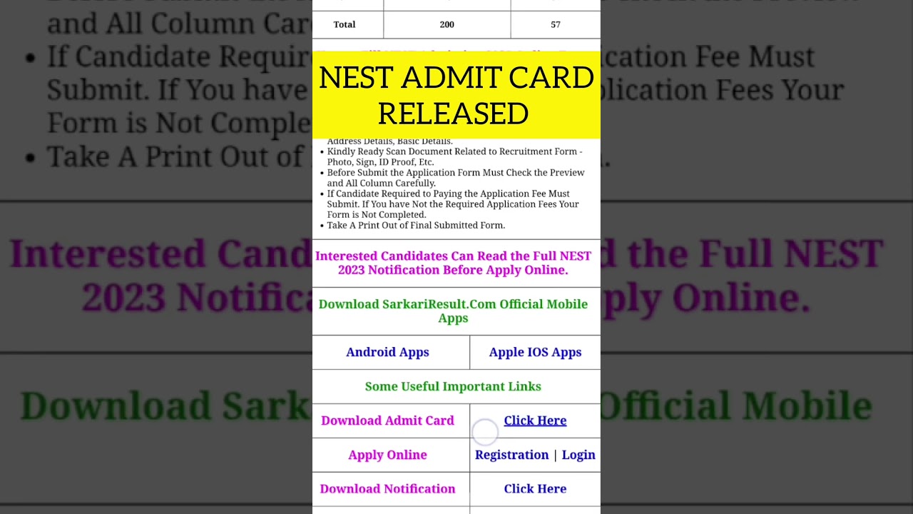 NEST 2023 admit card 