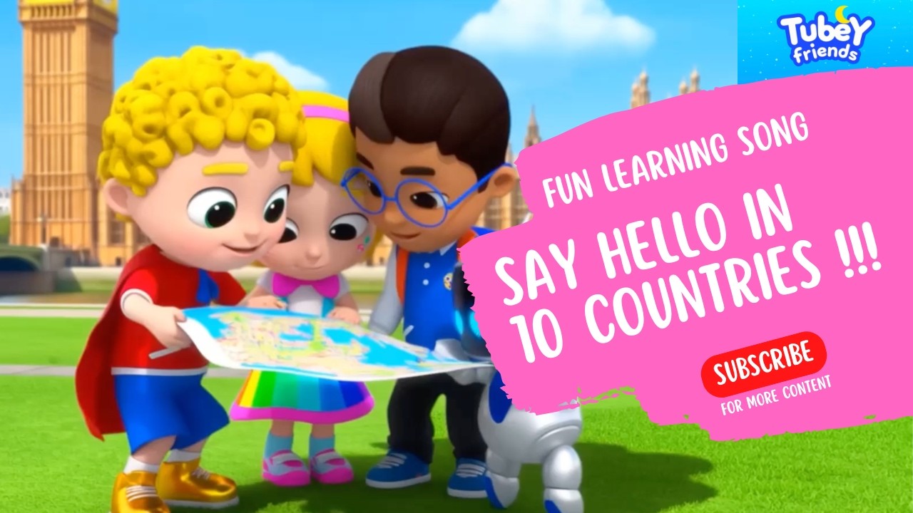 Can You Say Hello in 10 Countries?! 🌎 Kids Around the World Song | Tubey Friends #learningsongs