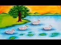How To Draw Easy Scenery with Duck step by step