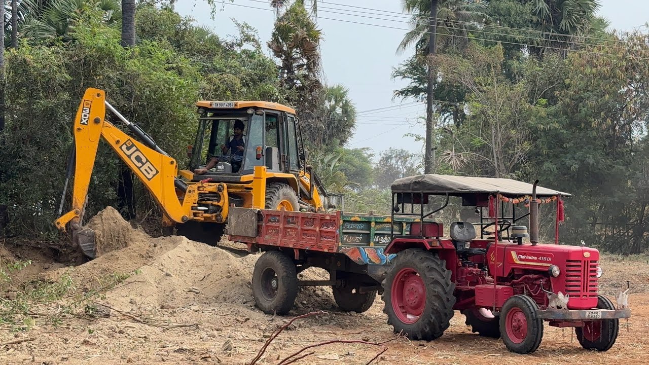 JCB 3DX Loading Soil in 2 tractor trolley | Mahindra 575 | Mahindra 415 