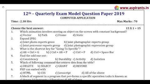 12th Computer Applications Quarterly Exam Model Question Paper 2019-20 | Salem District | EM