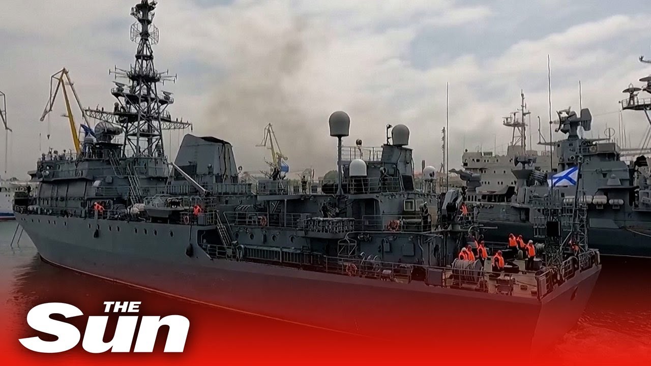 Russian warship arrives in Sevastopol after marine drone attack - YouTube