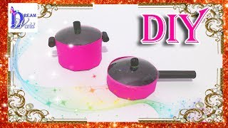 Как сделать КАСТРЮЛЮ и СКОВОРОДУ. Посуда для кукол. DIY. How to make pot and pan for doll kitchen(В этом видео я покажу как легко и просто можно сделать посуду на кухню для ваших кукол. Это кастрюли и..., 2017-03-07T17:58:12.000Z)