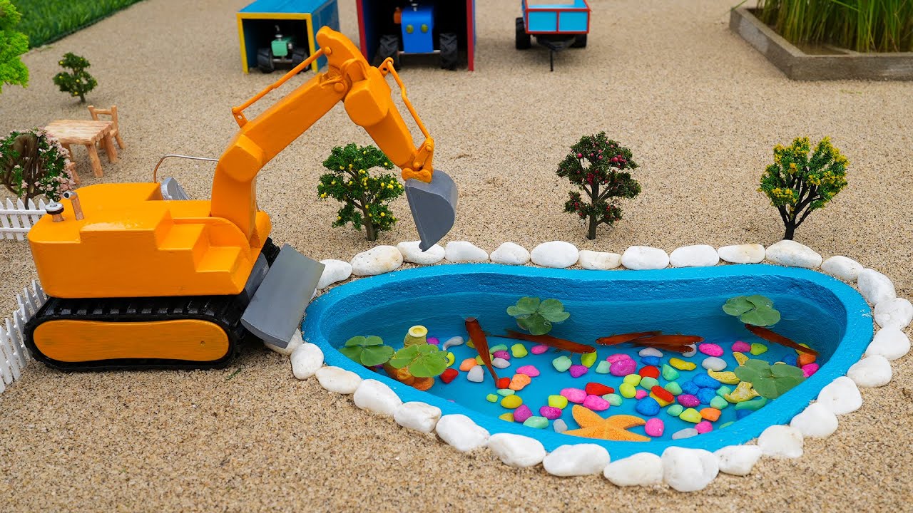 DIY mini Tractor and mini Excavator dig a fish pond | @MinMinCreator ...