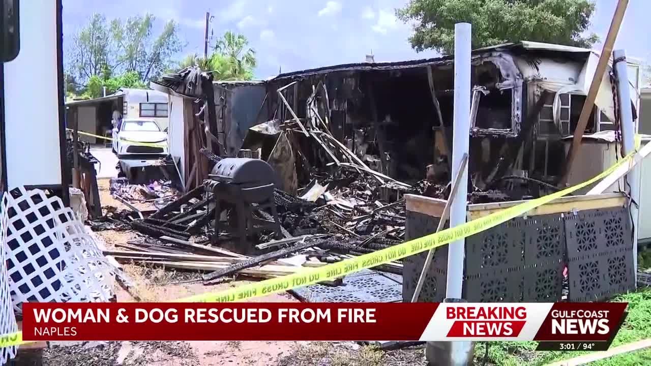 Woman and dog rescued from mobile home fire in Collier County - YouTube