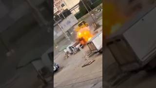 Video shows drone chasing man round van before exploding