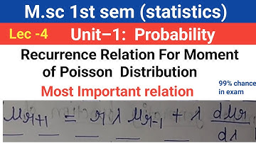 Recurrence relation for moment of Poisson distribution | MSc | math 