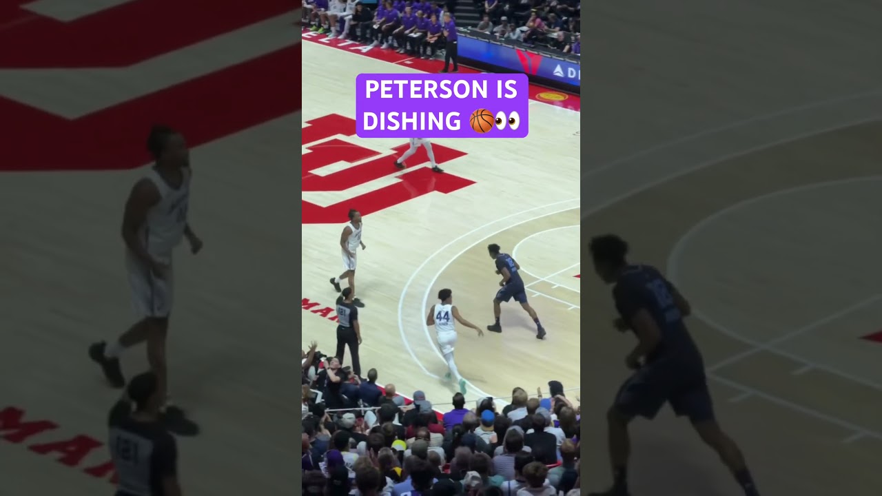 Darryn Peterson with his 10th assist of the game, connects with Harmon for the 3