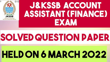 JKssb Account Assistant  Solved question paper 2022 #jkssb_FAA Jkssb_Accounts_Assistant