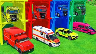 TRANSPORTING POLICE CARS CHEVROLET, DACIA CARS & VOLKSWAGEN FORD DEPARTMENT TESLA SCANIA TRUCK! FS22