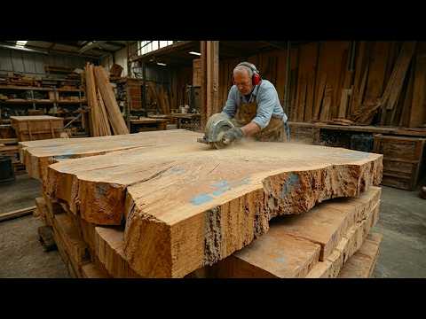Giant Solid Wooden Chair and Table // Process Natural Wood Perfection for Woodworking Living Room