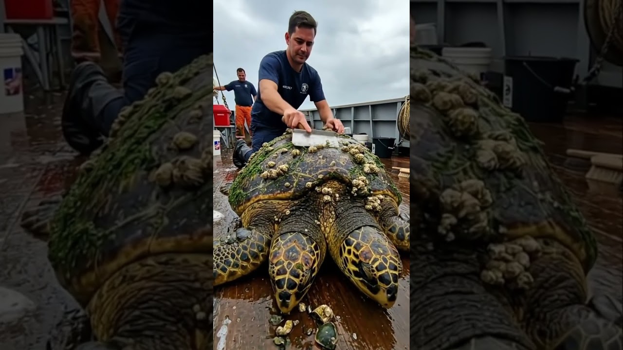 Man Gently Cleans Barnacles Off Turtles Shell 🐢 