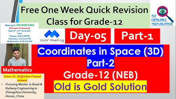 Coordinates in Space (3D) Part-2 |Old is Gold Solutions | Quick Revision Class for Grade-12 | Day-05