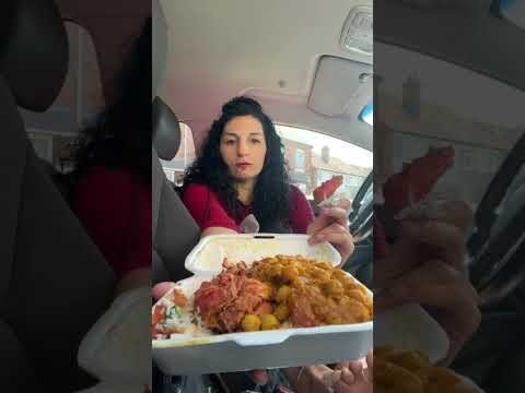 Pedal pumping in Jeff Bains open toe zip platform red black heels eating Indian street food