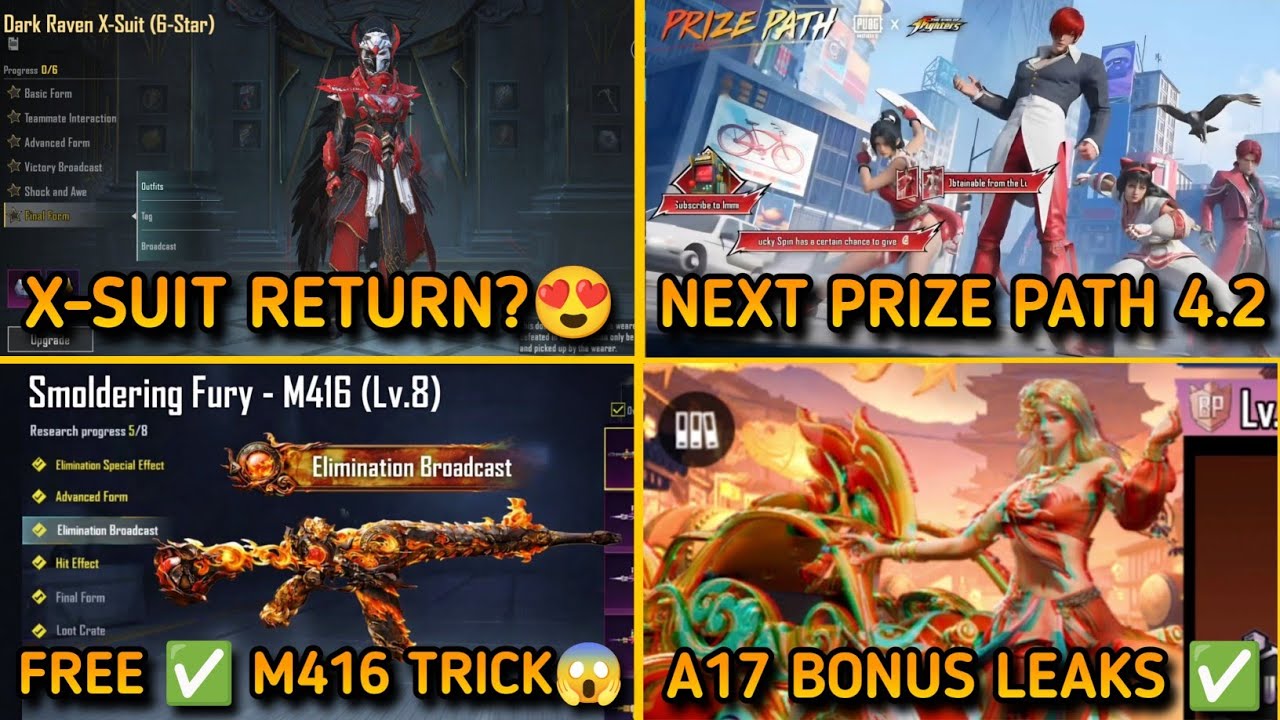 🔴 DARK RAVEN X-SUIT RETURN? 😍 | NEXT PRIZE PATH 4.2 | NEW M416 TRICK😱 SPIN | A17 BONUS PASS