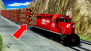 Trains Accidents Derailments 😲 Heavy logs Cargo Downhill (Train vs Wall vs Water) | Beamng