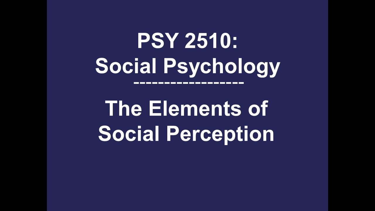 PSY 2510 Social Psychology: The Elements of Social Perception