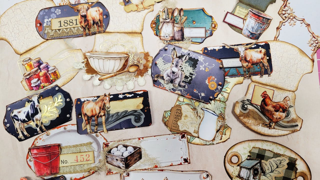 Adorable Farmhouse/Cottagecore Themed Clusters and Tabs- Ephemera for Junk Journals