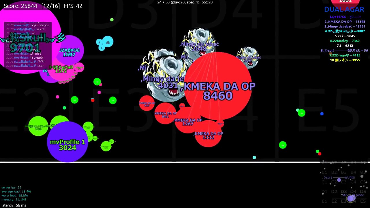 DUAL AGARIO AWESOME MOMENTS AND BRUTAL REAL TIME SPLITRUN