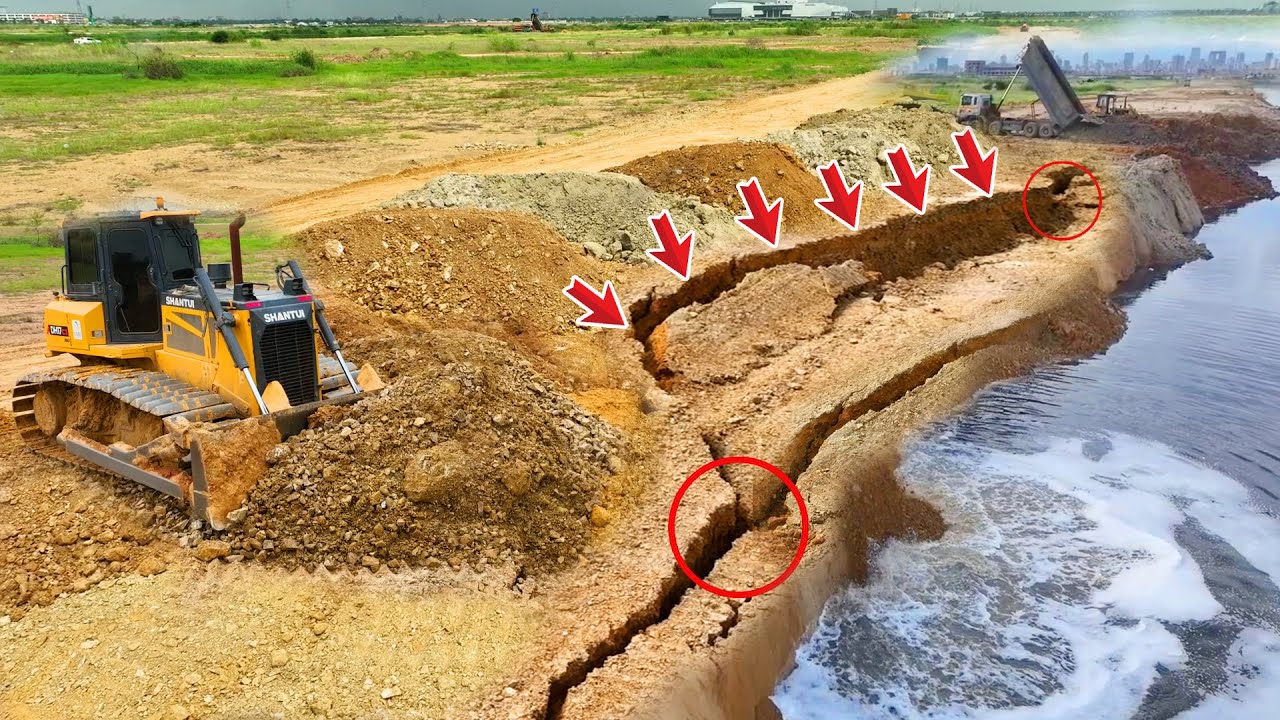 WOW!!Incredible Landslide Happened NEW Road Repair BY SHANTUI DH17C3 Pushing, Grading Truck Dumping