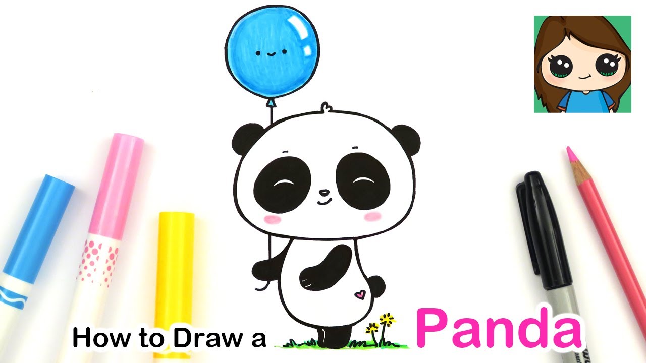 How To Draw A Cute Panda Holding A Balloon Easy Kidztube - draw so cute roblox