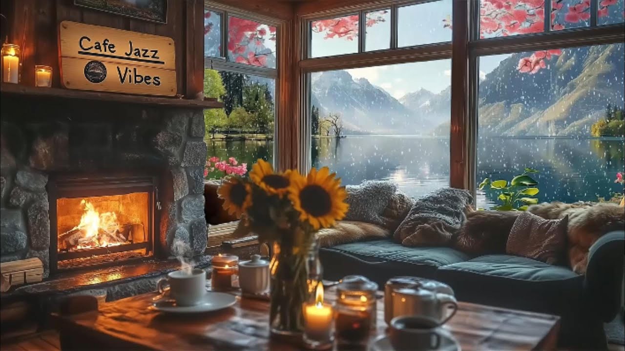 Cozy Fireplace & Snowfall Jazz Ambience ❄️ 8-Hour Relaxing Winter Music for Sleep Study & Relaxation