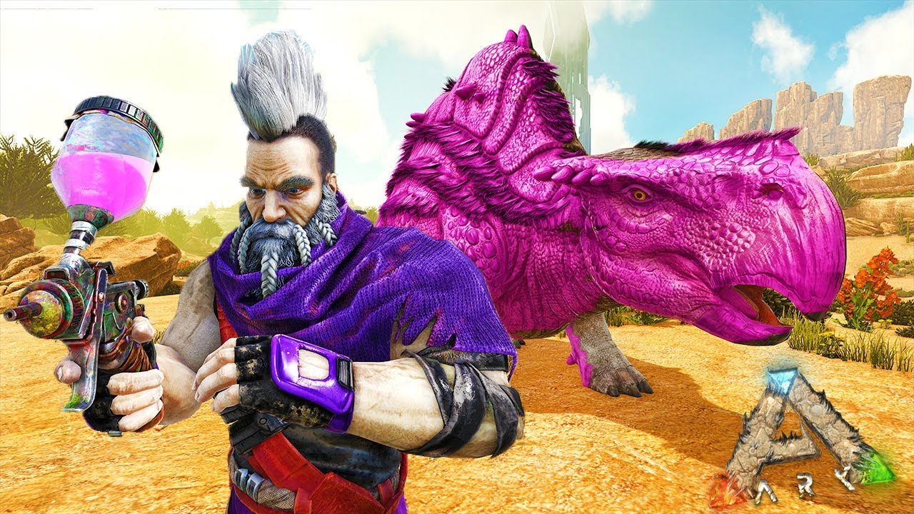 PAINTING MY ENEMIES BASE AND DINOSAURS PINK! Ark Survival Scorched