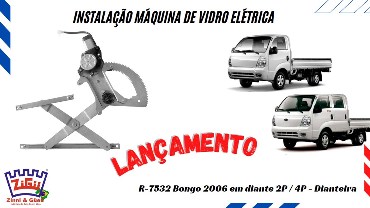 Instalação da máquina de vidro elétrica R-7532 Bongo 2006 em diante 2P / 4P - Dianteira