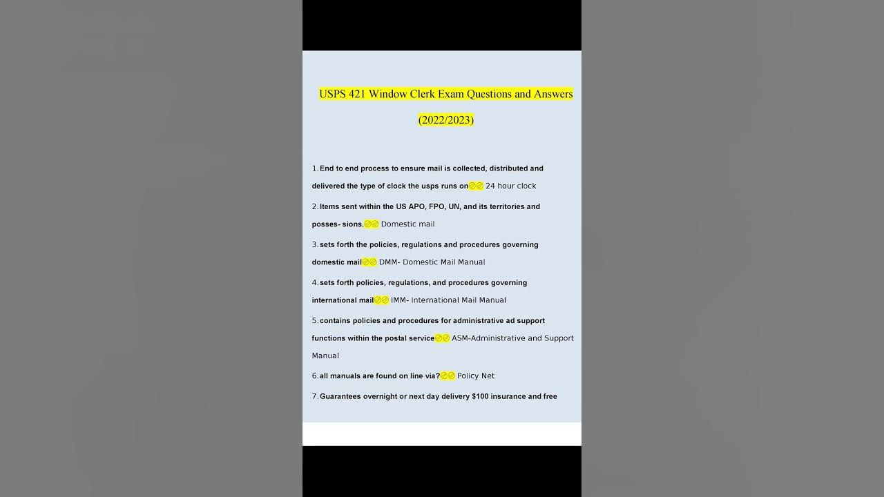 USPS 421 Window Clerk Exam Questions 2023 2024 Consisting Of 114