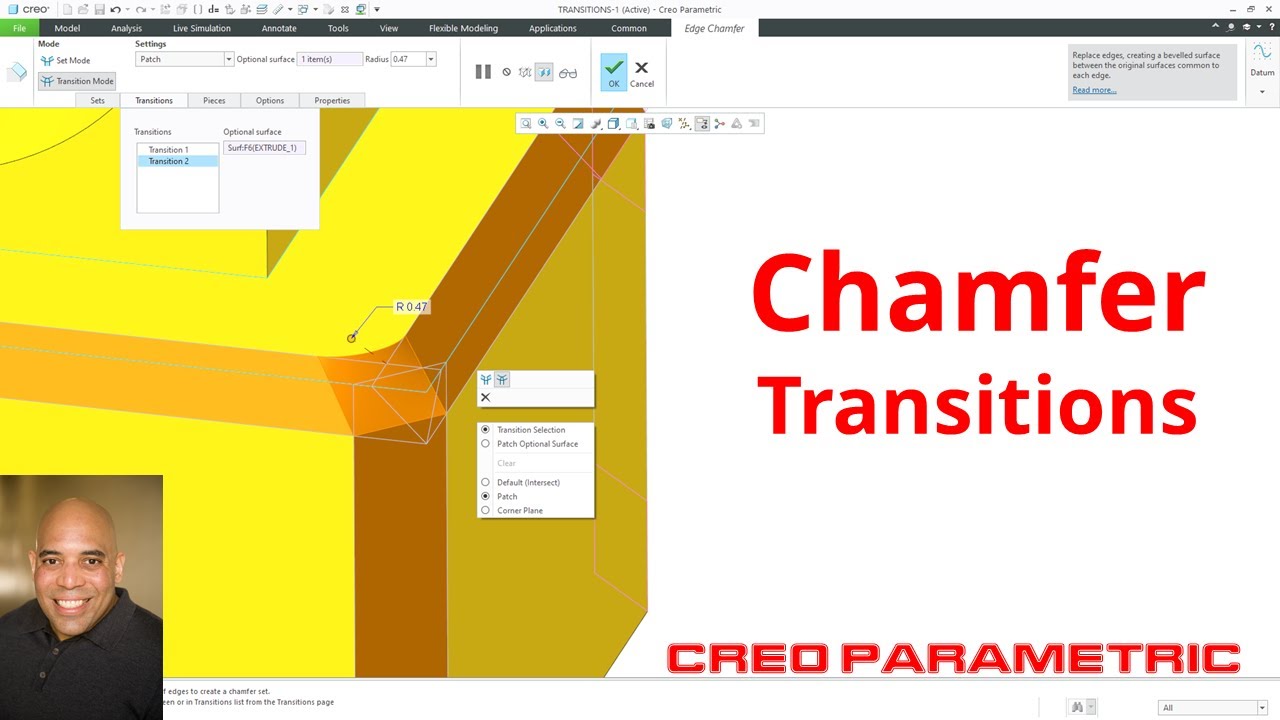 Creo Parametric - Chamfers (Part 3 of 5) - Transitions