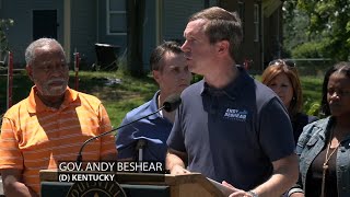 Gov. Andy Beshear examines west Louisville tornado storm damage