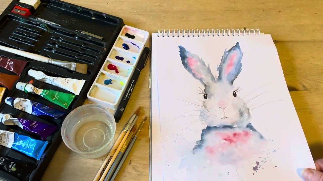 Watercolour rabbit /hare tutorial splatter art @kidscancraft6365